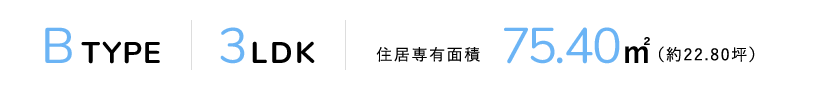 B TYPE 3LDK 住居専有面積75.40m²（約22.80坪）