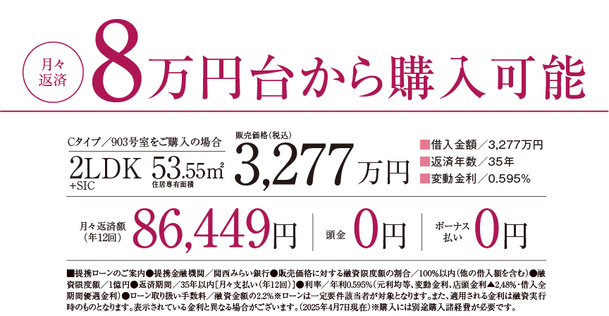 月々返済8万円台から購入可能
