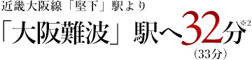 近鉄大阪線「堅下」駅より「大阪難波」駅へ25分（通勤時27分）