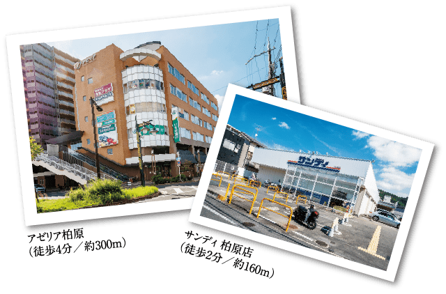 アゼリア柏原(徒歩4分/約300m), サンディ柏原店(徒歩2分/約160m)