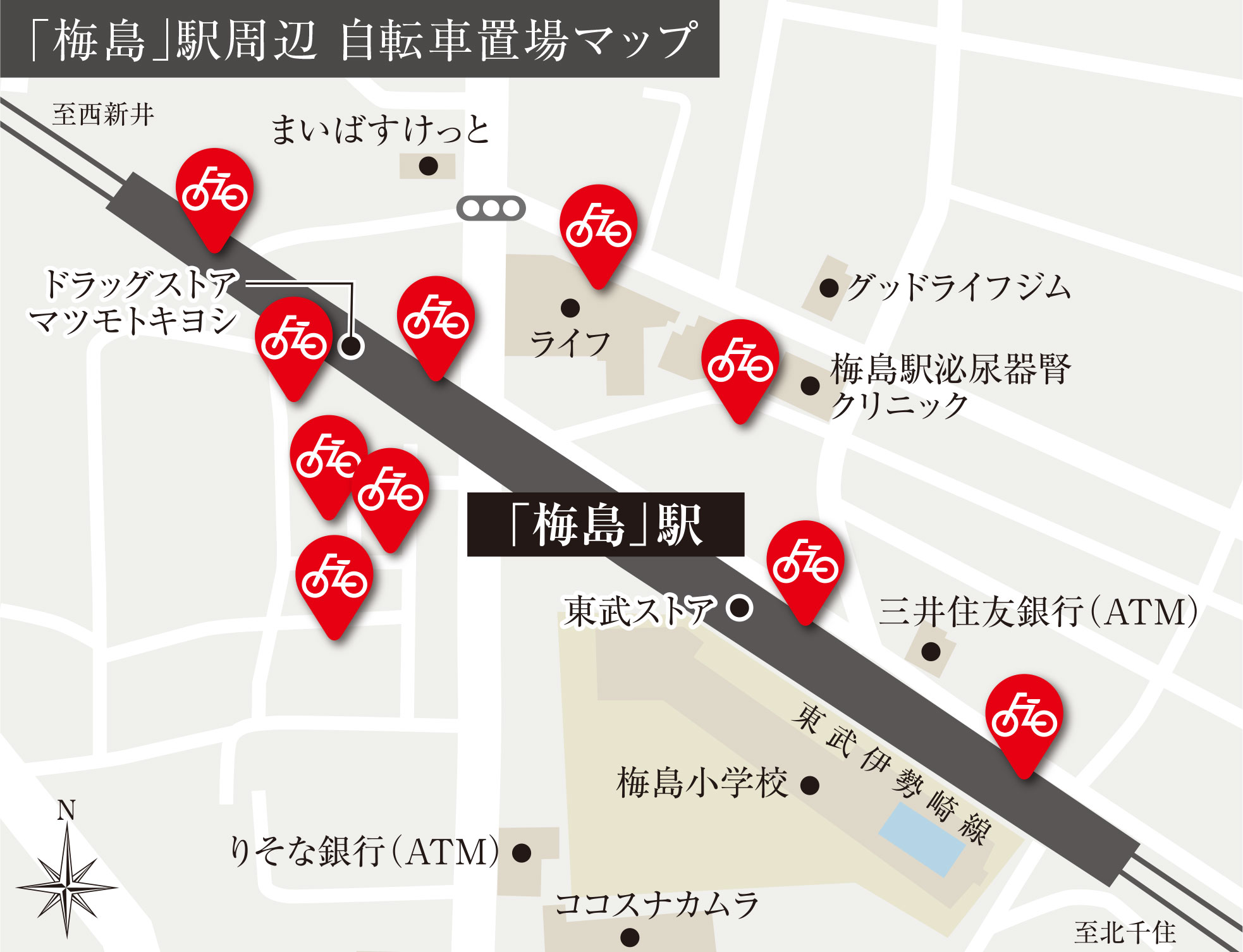 梅島駅周辺自転車駐車場概念図