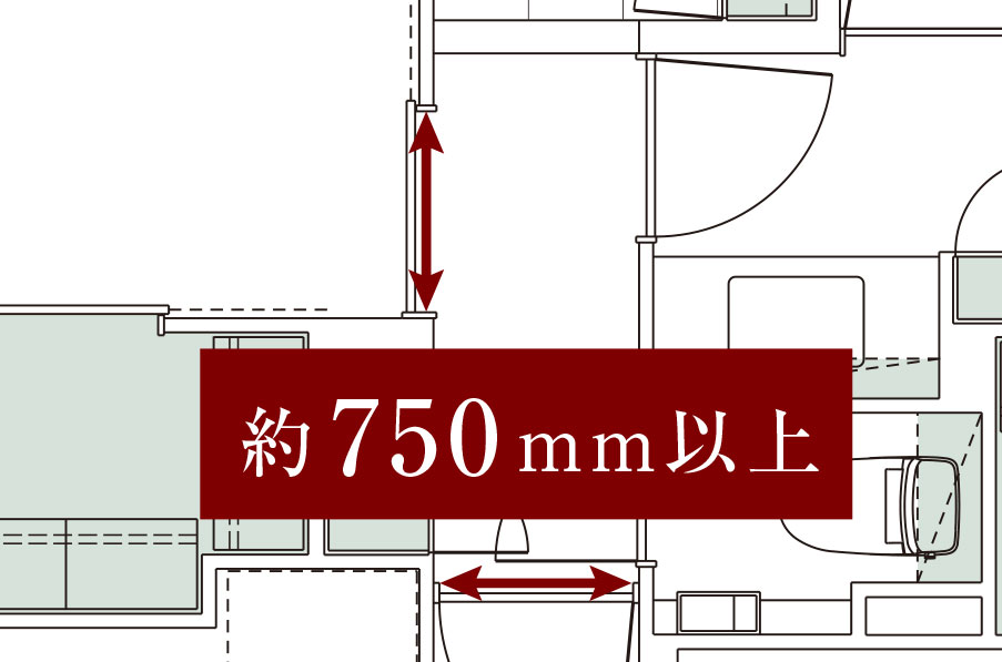 出入口約750ｍｍ以上（LD、洋室のみ）